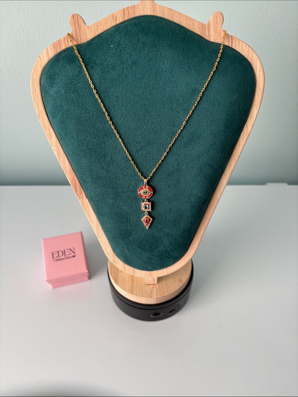 Adina Eden Gold-Tone Necklace with Red Enamel Drop Pendants